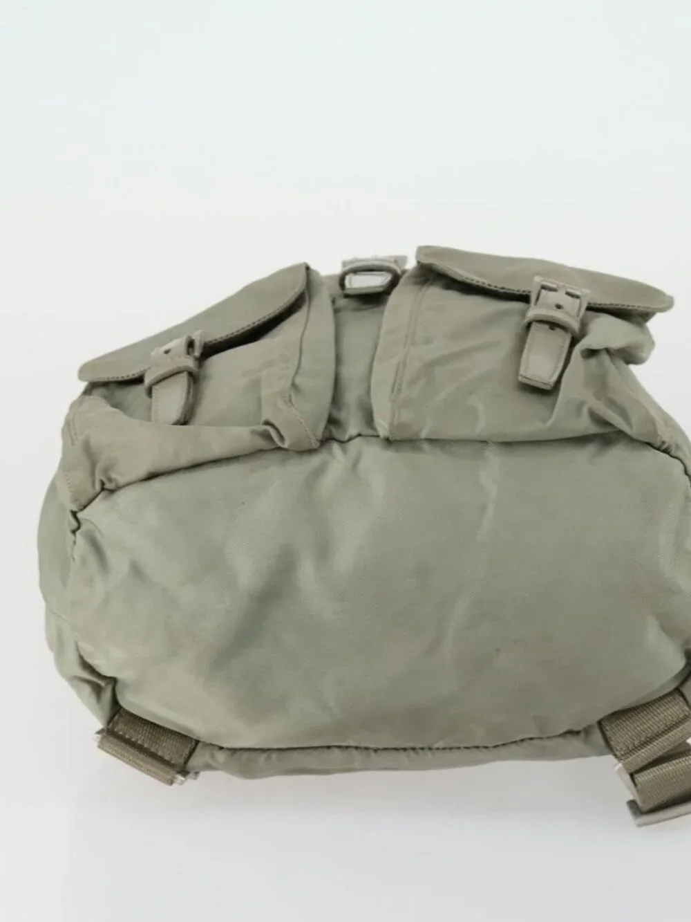 PRADA Backpack Nylon Beige Silver Auth 156861